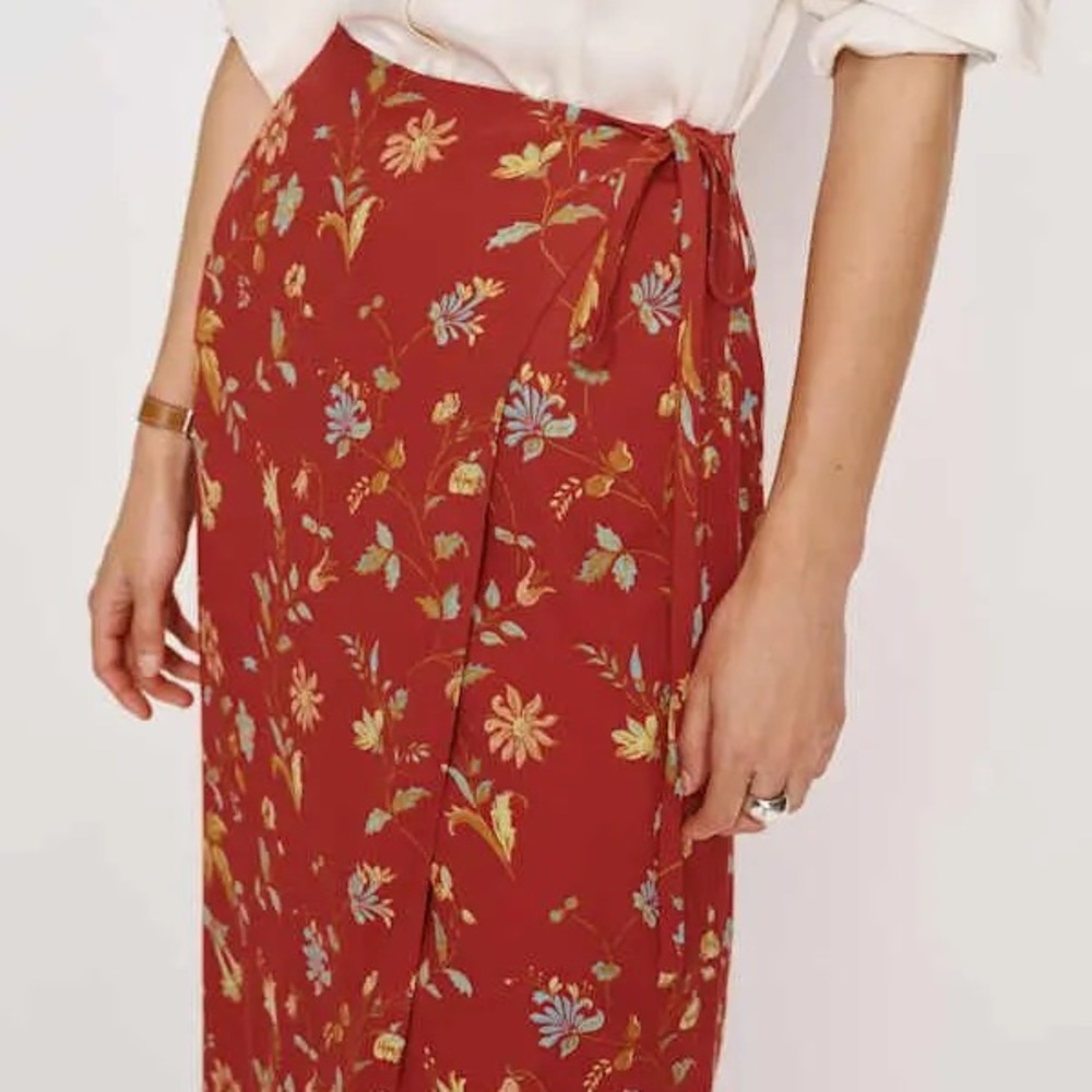 NWT Reformation Red Opal Low Waist Wrap Skirt - Picture 2 of 6